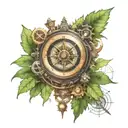 futuristic steampunk compass with forest scene tattoo design idea