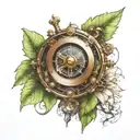 futuristic steampunk compass with forest scene tattoo design idea