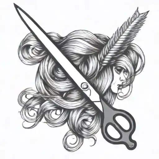 Incorporate a pair of scissors cutting through a flowing mane of hair tattoo design idea