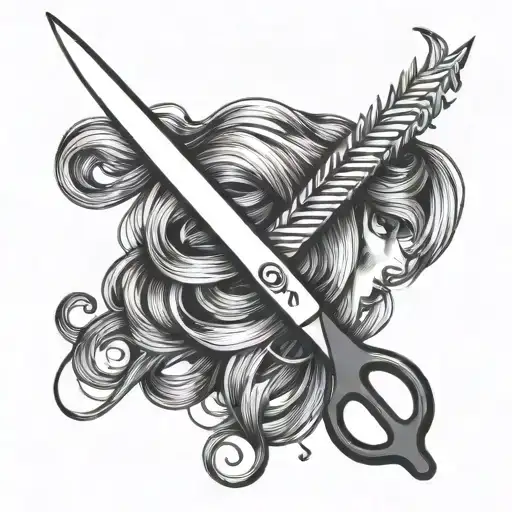 Incorporate a pair of scissors cutting through a flowing mane of hair tattoo design idea