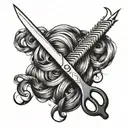 Incorporate a pair of scissors cutting through a flowing mane of hair tattoo design idea
