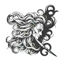 Incorporate a pair of scissors cutting through a flowing mane of hair tattoo design idea