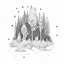 A moonlit forest with trees shaped like musical instruments tattoo design idea