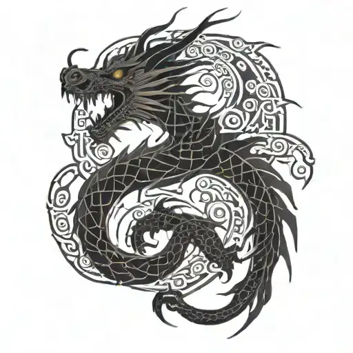 majestic black dragon winding its way up your forearm, surrounded by intricate tribal patterns that symbolize strength tattoo design idea