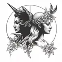 faced eachother apollo and artemis  tattoo design idea