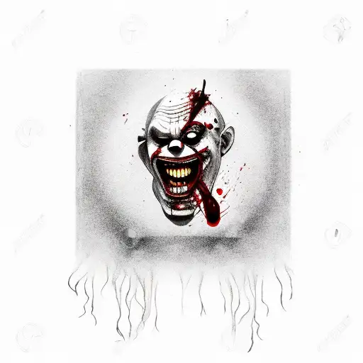 scary clown eating sushi drenched in blood tattoo design idea
