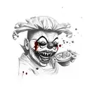 scary clown eating sushi drenched in blood tattoo design idea