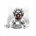 scary clown eating sushi drenched in blood tattoo design idea
