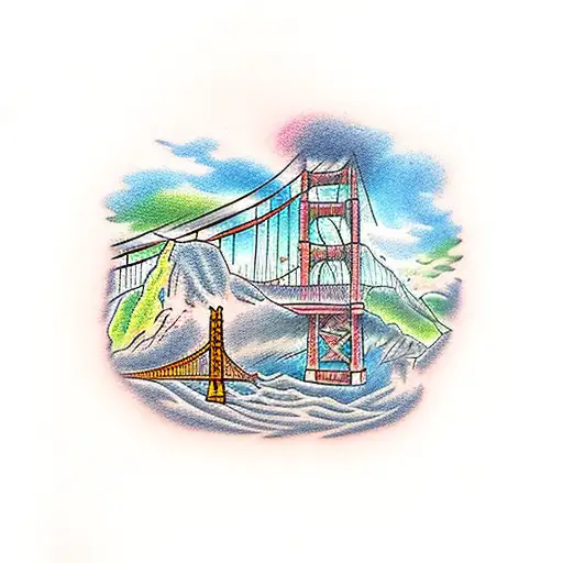 oak tree with Golden Gate Bridge  tattoo design idea