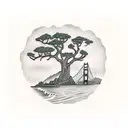 oak tree with Golden Gate Bridge  tattoo design idea