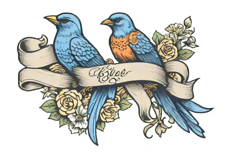 blue bird banner ribbon across tattoo design idea