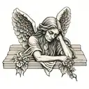 weeping sad realistic stone angel laying over a grave tattoo design idea
