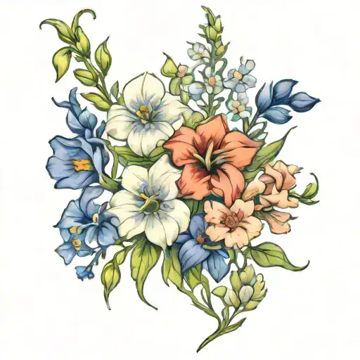 sweetpea gladiolus larkspur and cosmos  tattoo design idea