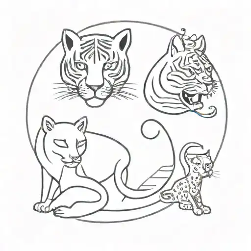 panther, Tiger, Leapord, Aquarius zodiac sign, moon, kitten, evil eye symbol tattoo design idea