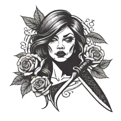 rose licking knife tattoo design idea