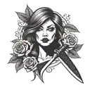rose licking knife tattoo design idea