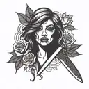 rose licking knife tattoo design idea