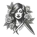 rose licking knife tattoo design idea