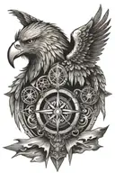 Eagle, Sword, Ship, Compass, Horse and Lion head tattoo design idea