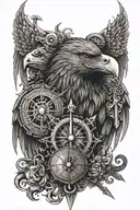 Eagle, Sword, Ship, Compass, Horse and Lion head tattoo design idea