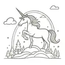 A playful unicorn leaping over a rainbow in a whimsical forest setting tattoo design idea