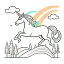 A playful unicorn leaping over a rainbow in a whimsical forest setting tattoo design idea