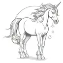 Draw a serene unicorn with a radiant horn and flowing mane, standing in a mystical landscape tattoo design idea