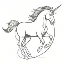 Draw a serene unicorn with a radiant horn and flowing mane, standing in a mystical landscape tattoo design idea