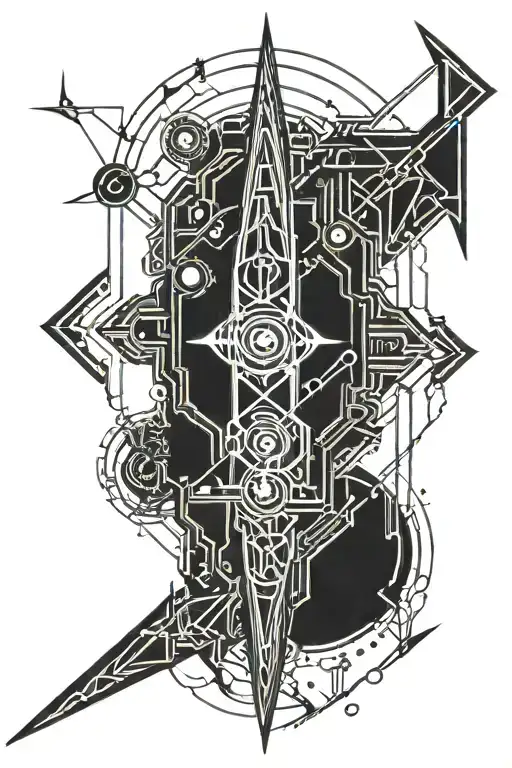 spaceships and lightning bolt tattoo design idea