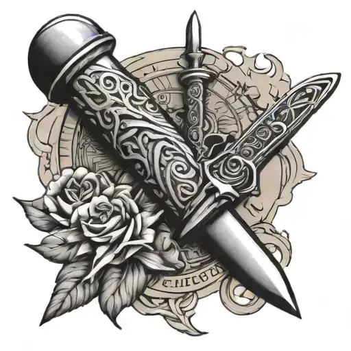 map, stoic, commando dagger tattoo design idea