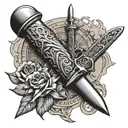 map, stoic, commando dagger tattoo design idea