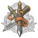 map, stoic, commando dagger tattoo design idea
