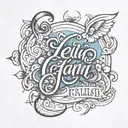 Leilani written cursive tattoo design featuring iconic symbols tattoo design idea