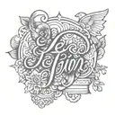 Leilani written cursive tattoo design featuring iconic symbols tattoo design idea