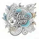 Leilani written cursive tattoo design featuring iconic symbols tattoo design idea