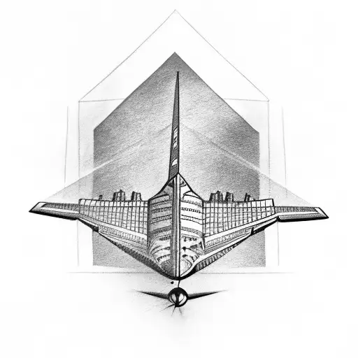 757 airplane, big ben, pyramids of giza tattoo design idea