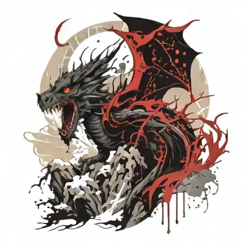 Death cliff sun mountain dragon samurai and dragon tattoo design idea
