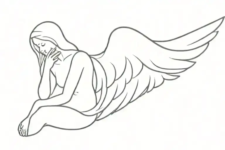 minimalistic angel without a face tattoo design idea