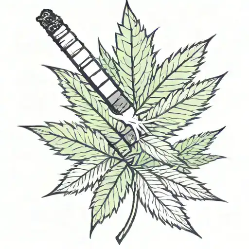 cigarette behind cannabis leaf tattoo design idea