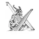 A devil playing a harp surrounded by angels tattoo design idea