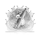 A devil playing a harp surrounded by angels tattoo design idea