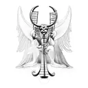 A devil playing a harp surrounded by angels tattoo design idea