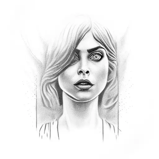 A portrait of Christina Lindberg as the main character from Thriller: A Cruel Picture tattoo design idea