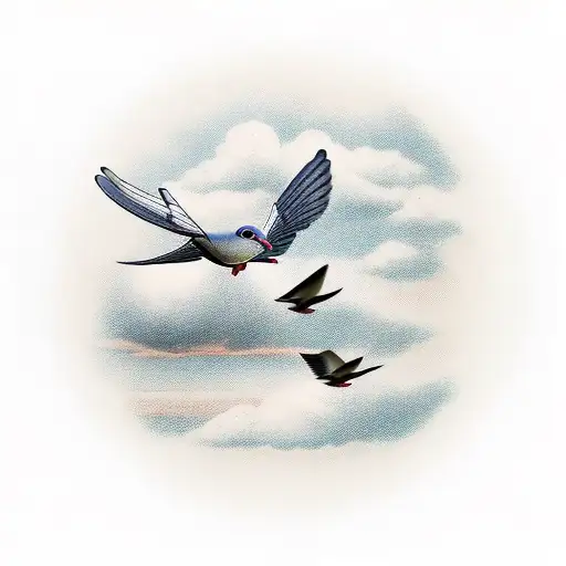 doves flying with a person fishing at a lake in the clouds tattoo design idea