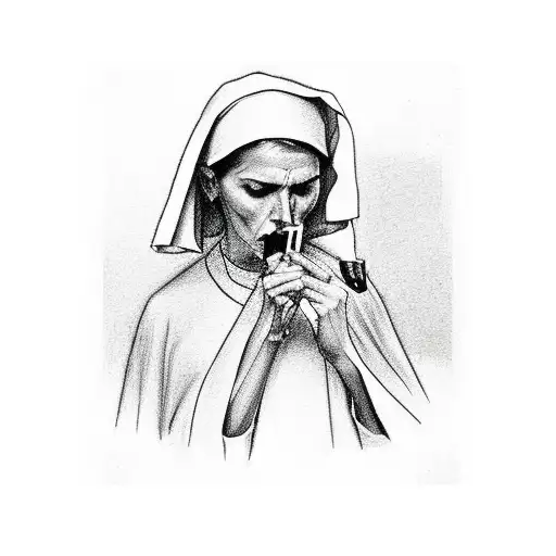 hot nun smoking a cigarette tattoo design idea