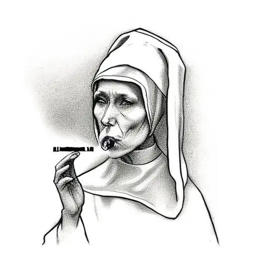 nun smoking a cigarette tattoo design idea