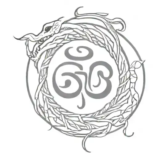 forearm tattoo with a snake skeleton body spiralled around an OM symbol.  tattoo design idea