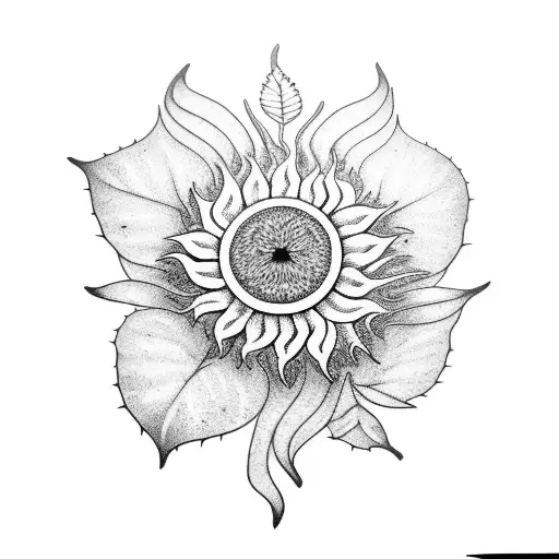 sun flower, fern, hydrangea, pink dogwood tattoo design idea