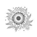 sun flower, fern, hydrangea, pink dogwood tattoo design idea
