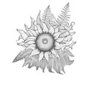sun flower, fern, hydrangea, pink dogwood tattoo design idea